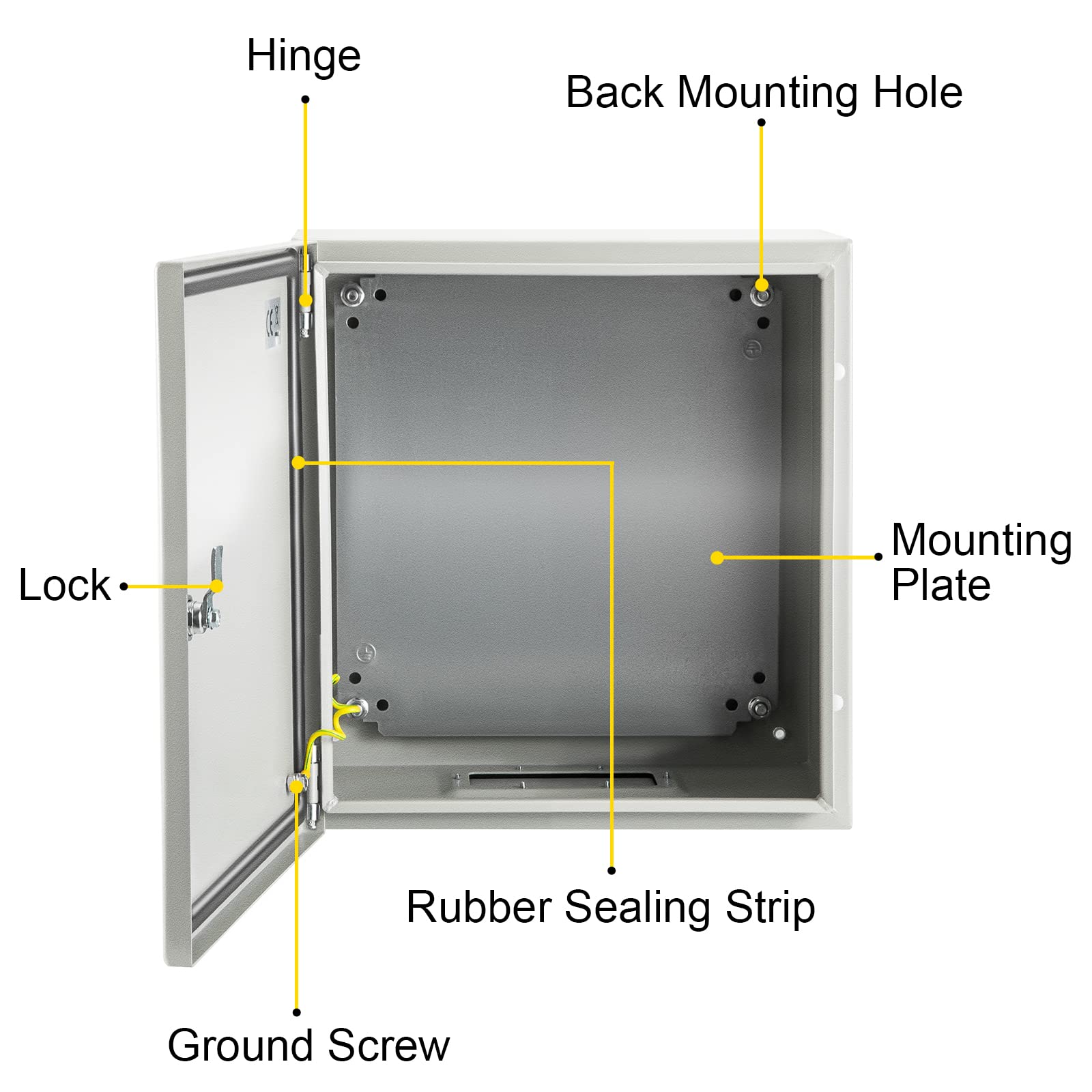 VEVOR NEMA Steel Enclosure, 8" x 8" x 6" NEMA 4X Steel Electrical Box, IP66 Waterproof & Dustproof, Outdoor/Indoor Electrical Junction Box, with Mounting Plate