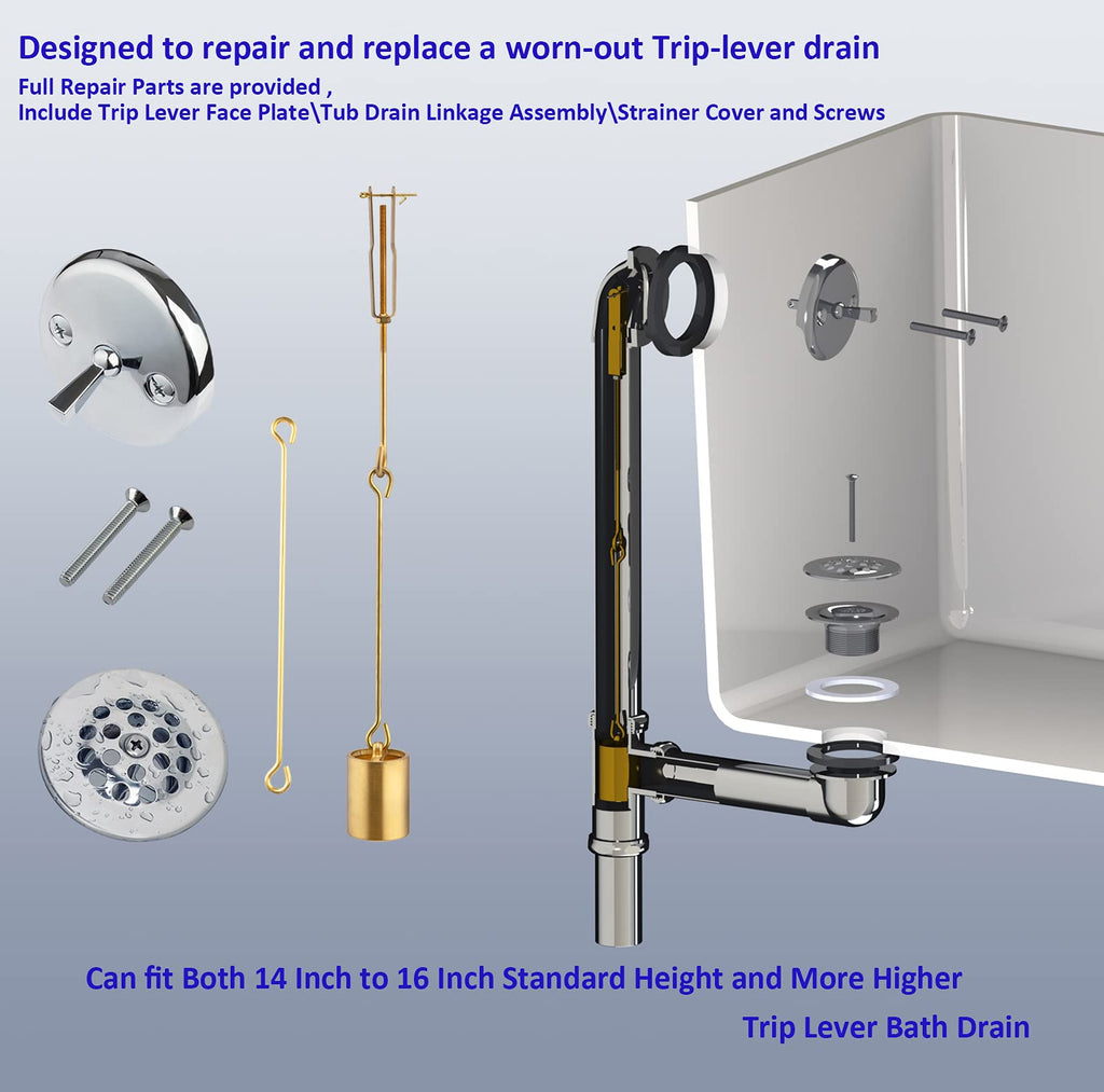 Tub Drain Linkage Assembly, Solid Brass, Fit for Trip Lever Bath Tub Waste and Overflow Drain by Artiwell