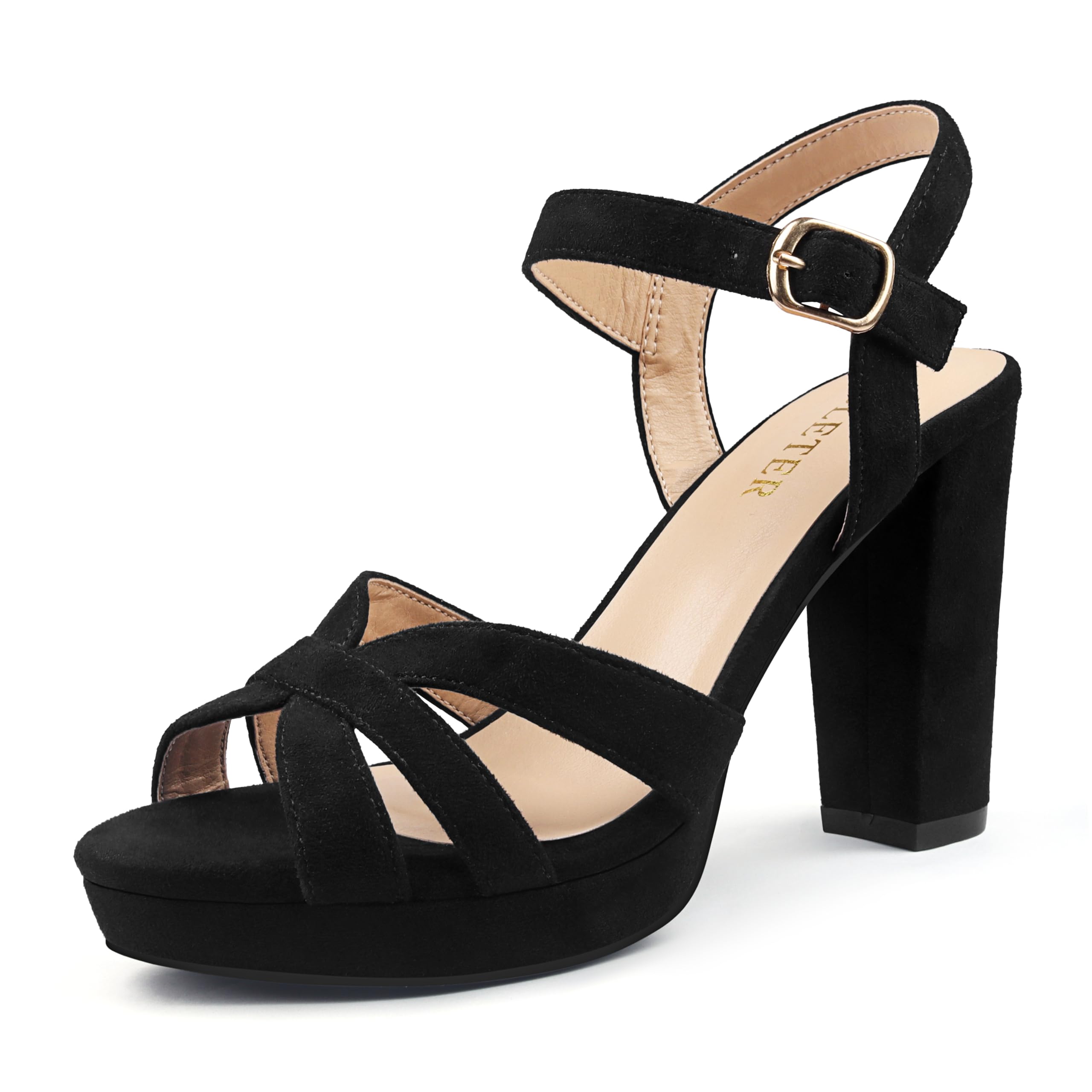 COLETER Women's Platform Chunky Heels Ankle Strap Block Heeled Sandals Party Wedding Shoes