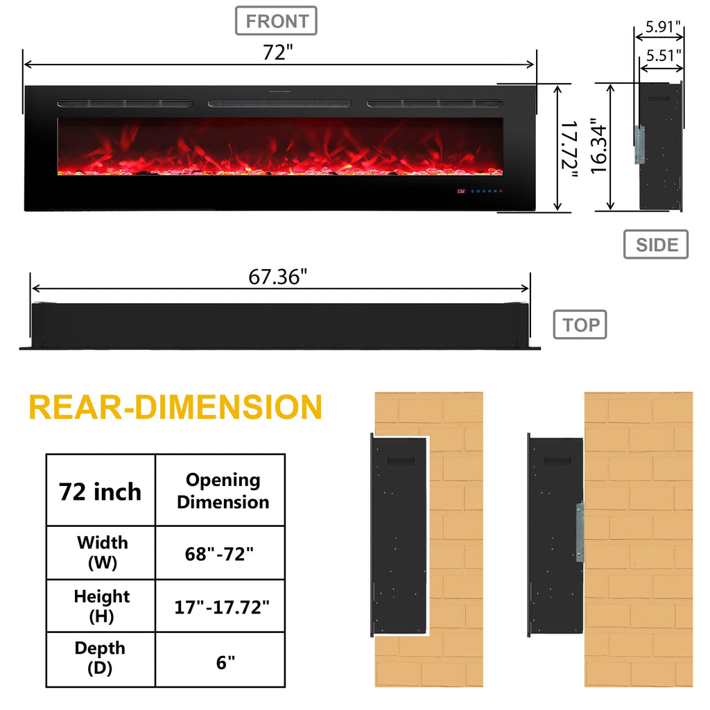 30 Inches Electric Fireplace Inserts, Recessed and Wall Mounted Fireplace Heater for Indoor Use with Remote Control, 13 Color Flames with Log &Crystal, 9H Timer, 750/1500W