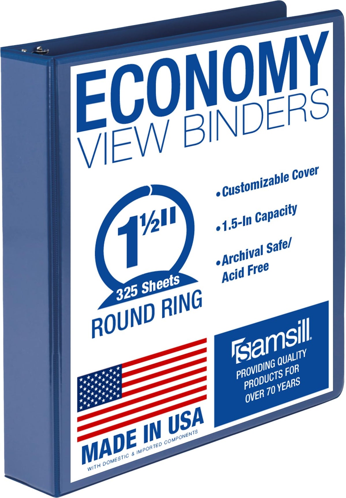 Samsill 1 Inch 3 Ring Binders, Economy Round Ring, Clear View Cover, 200 Sheet Capacity - for School, Home, Office - Blue, 4 Pack