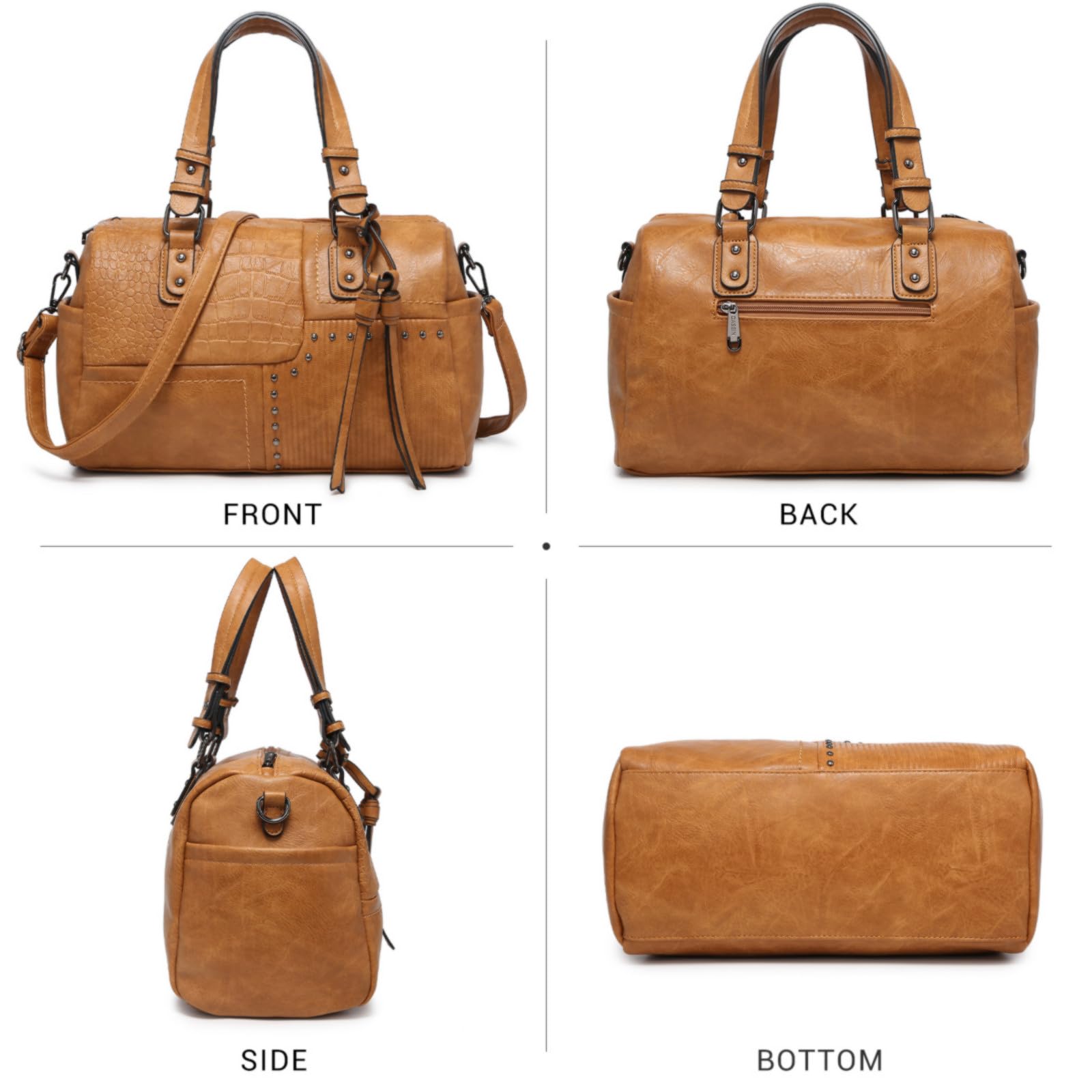 Dasein Women Soft Vegan Leather Barrel Bags Large Hobo Top Handle Work Totes Satchel Handbags Shoulder Purse