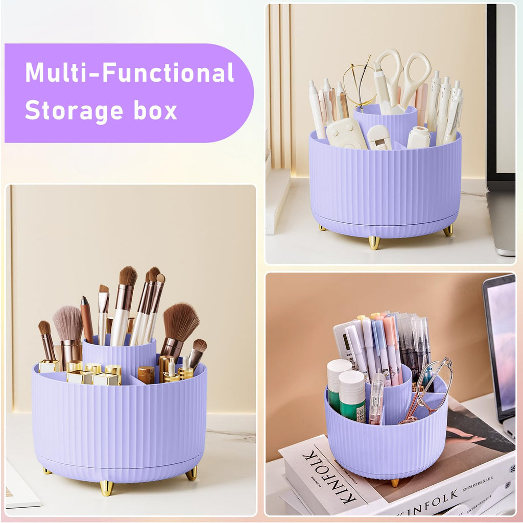 Makeup Brush Holder Organizer,360° Rotating Makeup Brush Organizer,5 Slot Make up Brushes Cup for Cosmetics, Nail Polish, Art Supply, Bathroom Vanity Desktop Organizer - Black