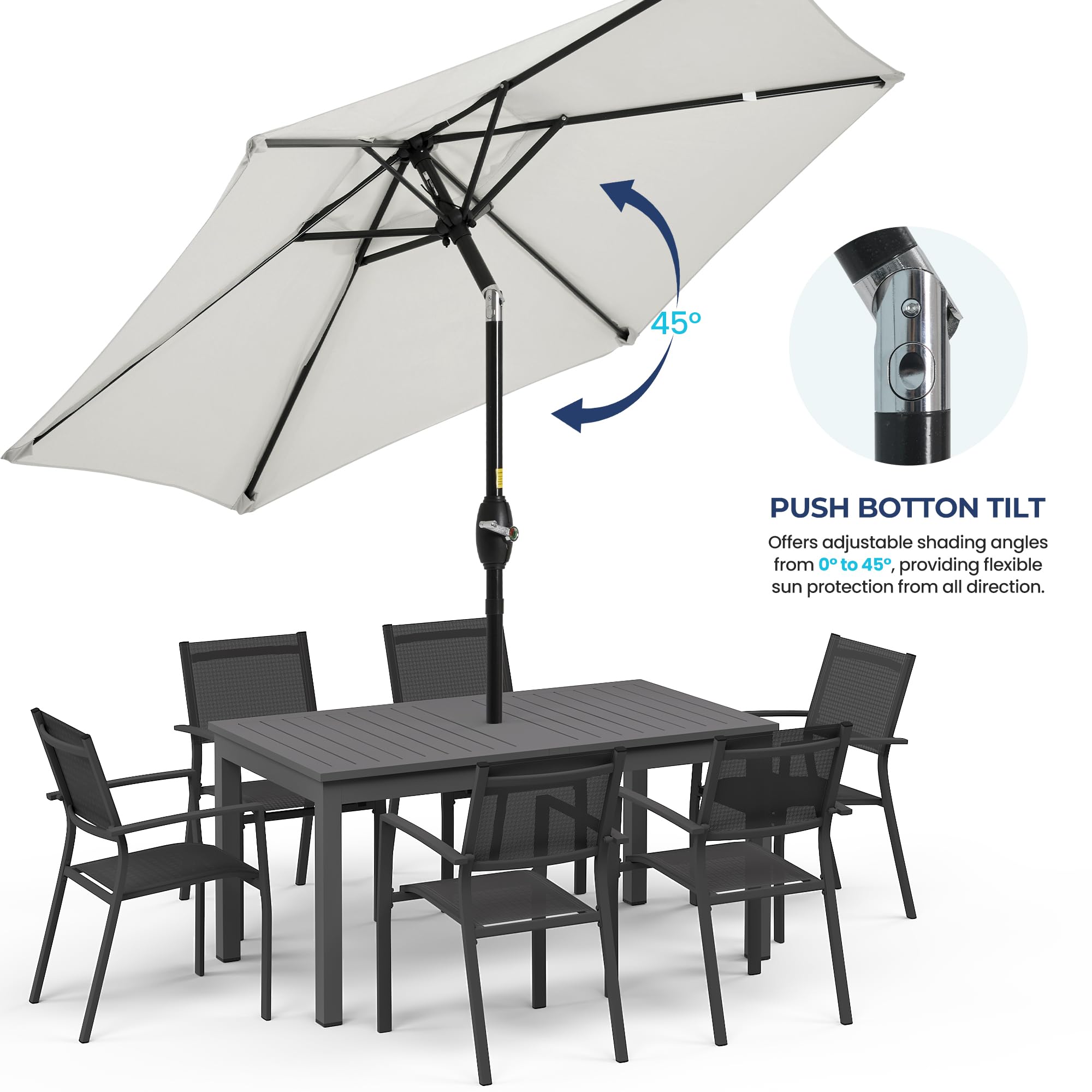 SUNVIVI OUTDOOR Outdoor Patio Umbrella, Patio Umbrella, Market Umbrella, Large Outdoor Umbrella, Metal Pole Umbrella with Push Button Tilt and Crank, Polyester Canopy