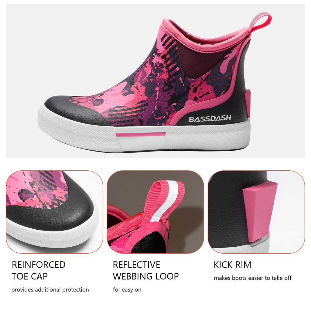 BASSDASH Womens 4.5” Waterproof Deck Ankle Rain Boots Anti-Slip Neoprene Rubber Garden Fishing Boots