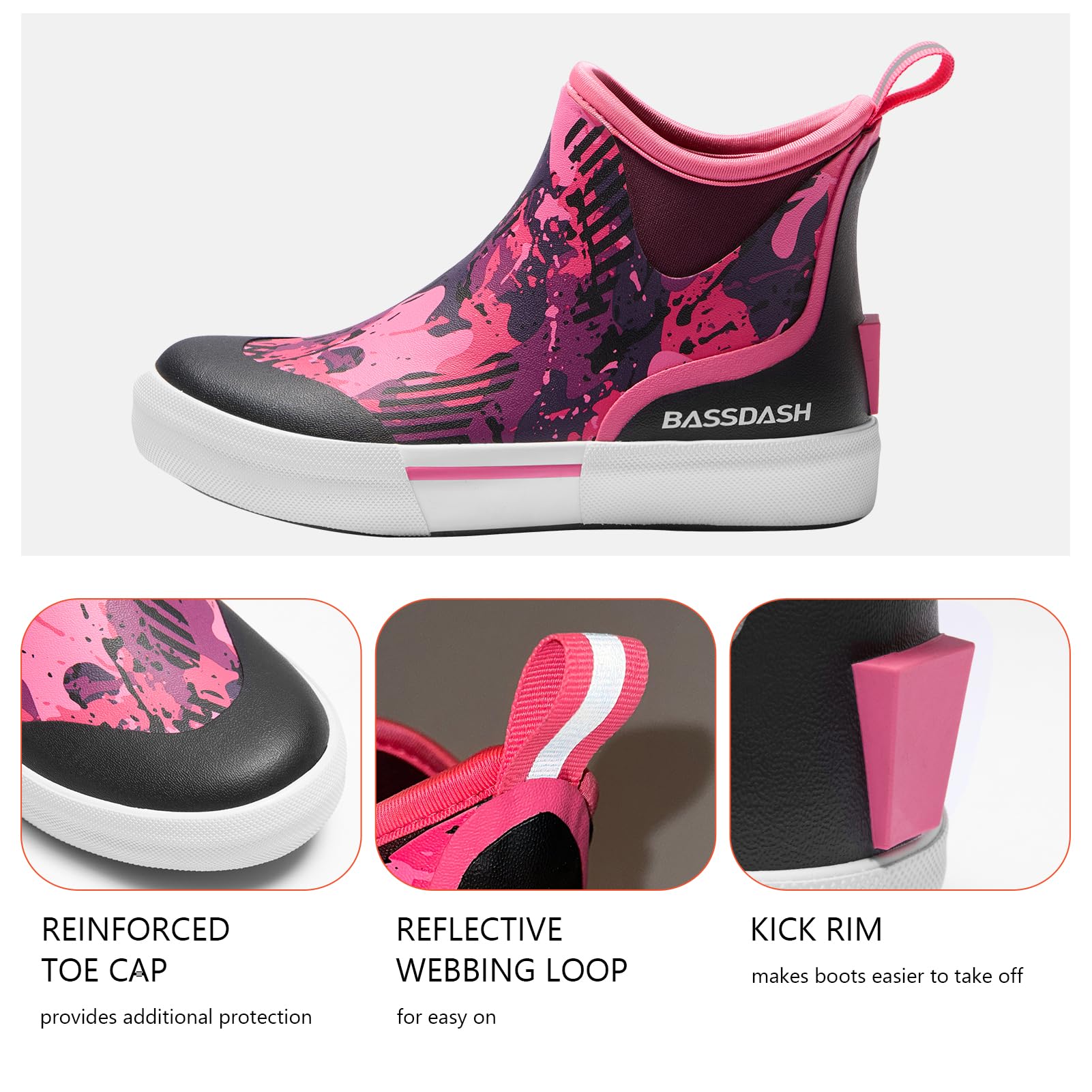 BASSDASH Womens 4.5” Waterproof Deck Ankle Rain Boots Anti-Slip Neoprene Rubber Garden Fishing Boots