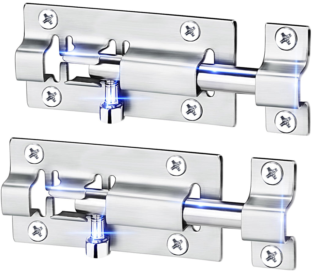 FATLODA 2 Pack Barrel Bolt Latch, 3 Inches Slide Latch Lock, Thickened Stainless Steel Sliding Locks for Door, Brushed Finish Sliding Bolt Lock Latches with 12PCS Screws