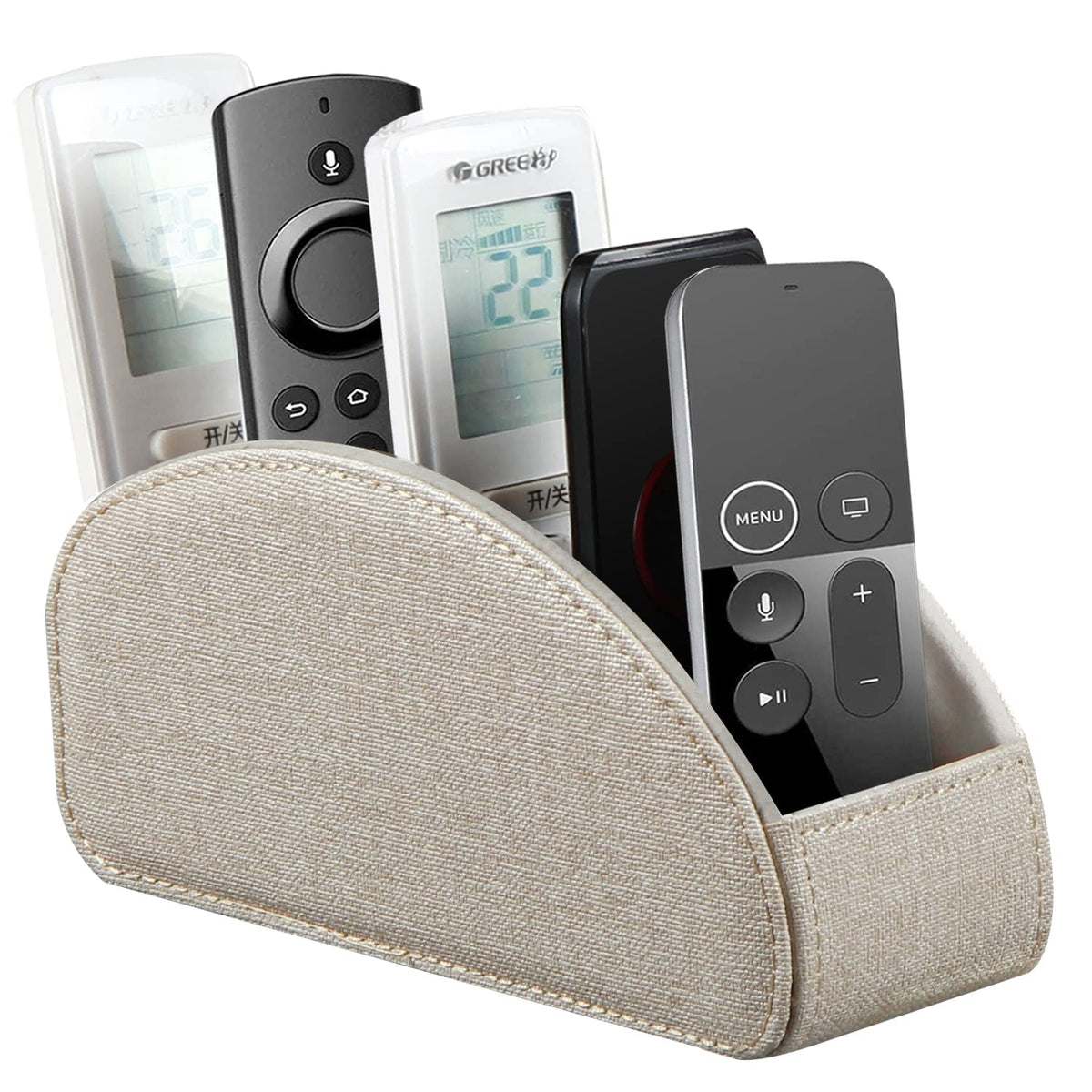 YAPISHI All-in-One Leather Brown TV Remote Holder with 5 Compartments Nightstand Desktop Media Player Remote Caddy Storage Box Organizer Tray for Mobile Office Phone Controller