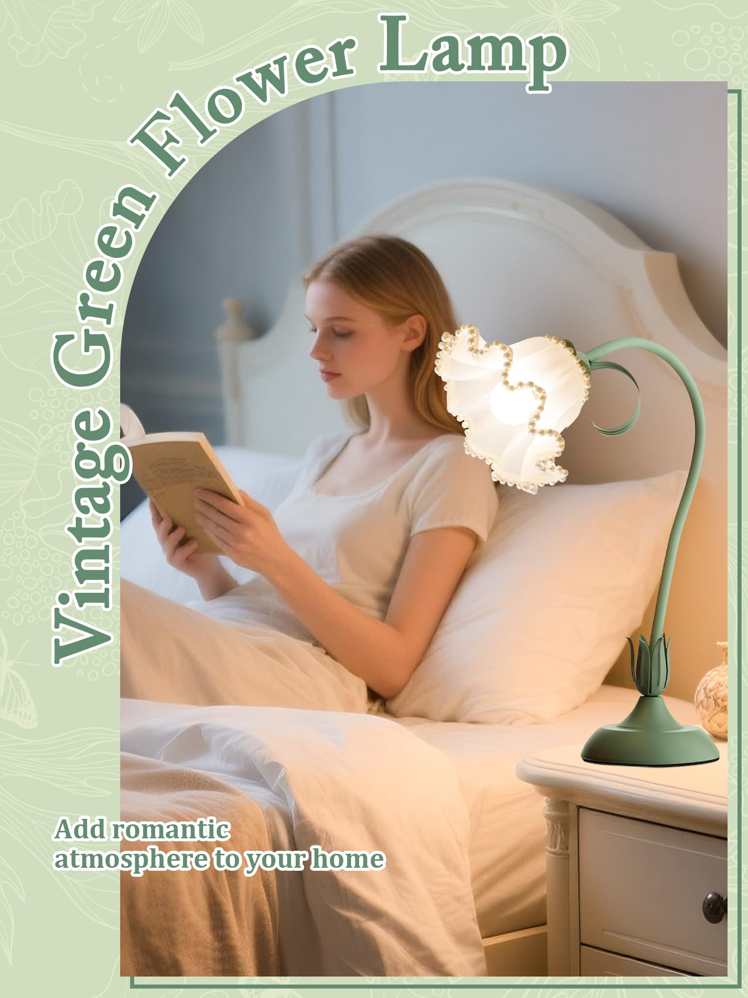 AQDZCNF Flower Table Lamp,LED Reading Light Bedside Vintage Flower Night Light,3 Colors Modes Kawaii Bedside Lamps Decor,Living Room Bedroom Room Lighting Table Lamps Home Decoration (White)