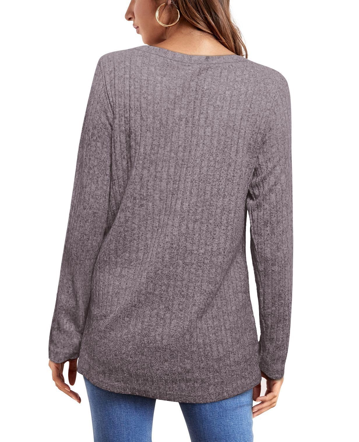 OFEEFAN Long Sleeve Shirts for Women Loose Fit Crew Neck Tunic Tops Blouse Dressy Casual Fall Winter Clothes Outfits