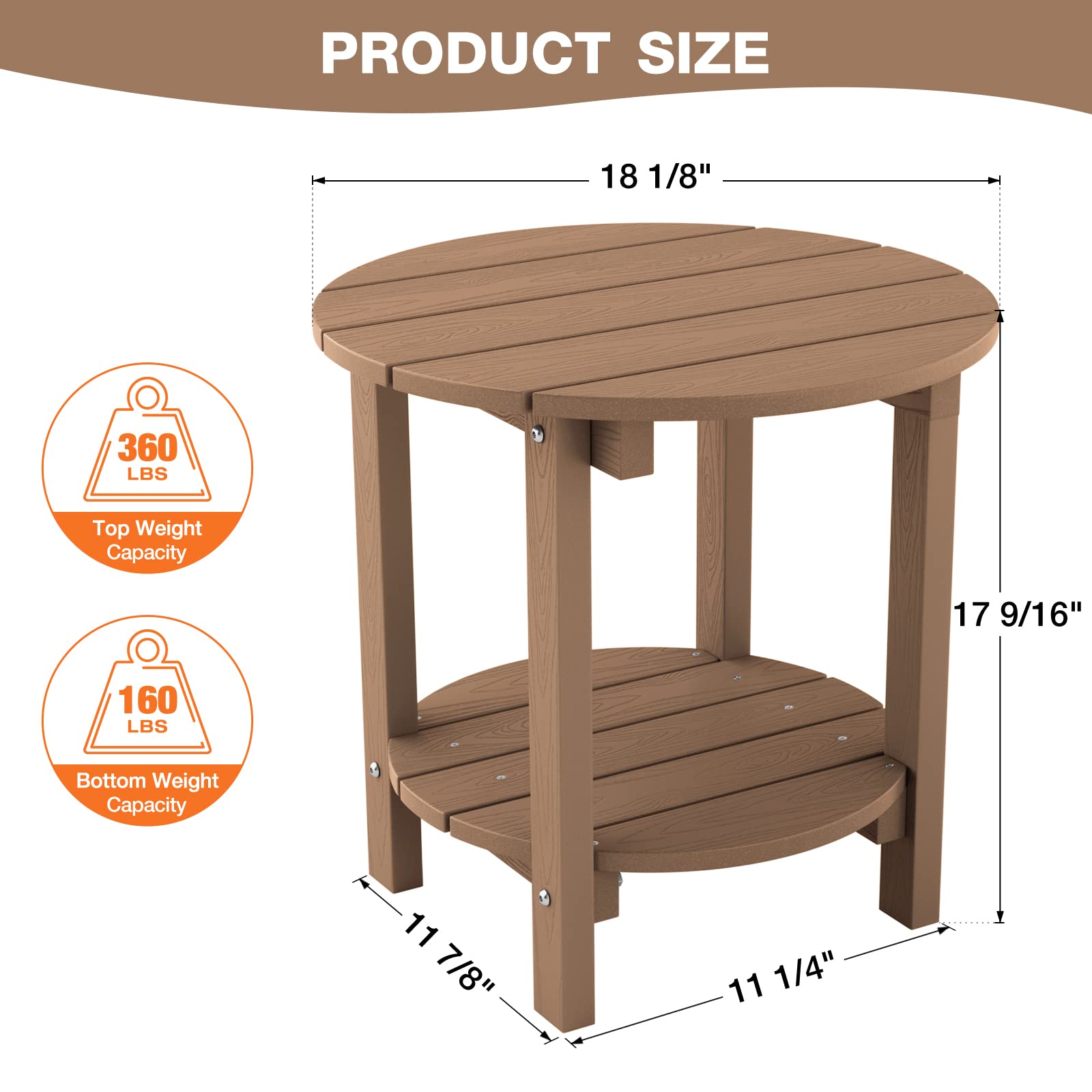 YEFU Adirondack Side Table, 18" Double Outdoor Side Table, Poly Lumber end Table, Weather Resistant for Indoor, Patio, Pool, Porch, Backyard-Black