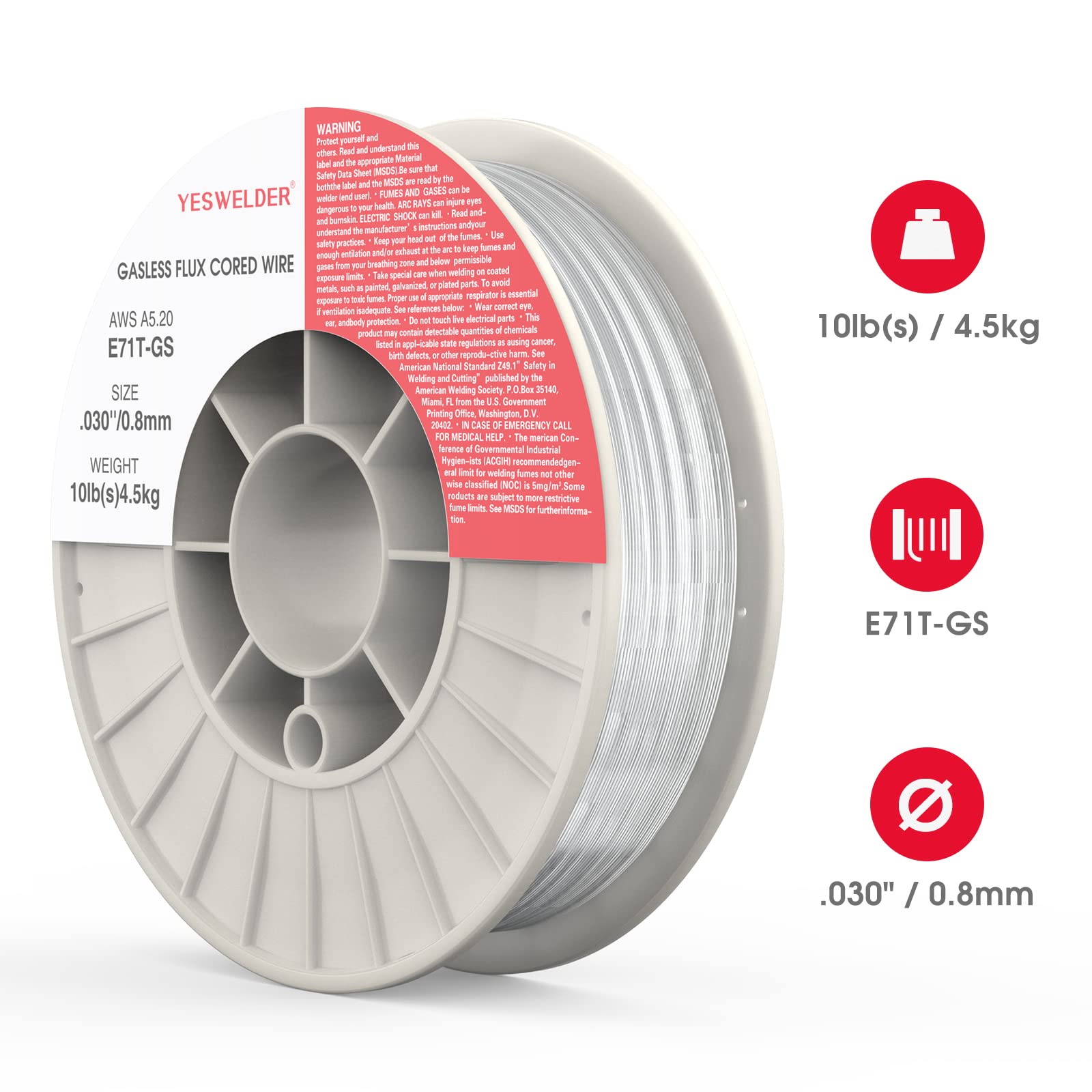 YESWELDER Flux Core Gasless MIG Wire, E71T-GS Mild Carbon Steel .030-Inch Diameter 2-Pound, Strong ABS Plastic Spool Welding Wire (2 Packs)