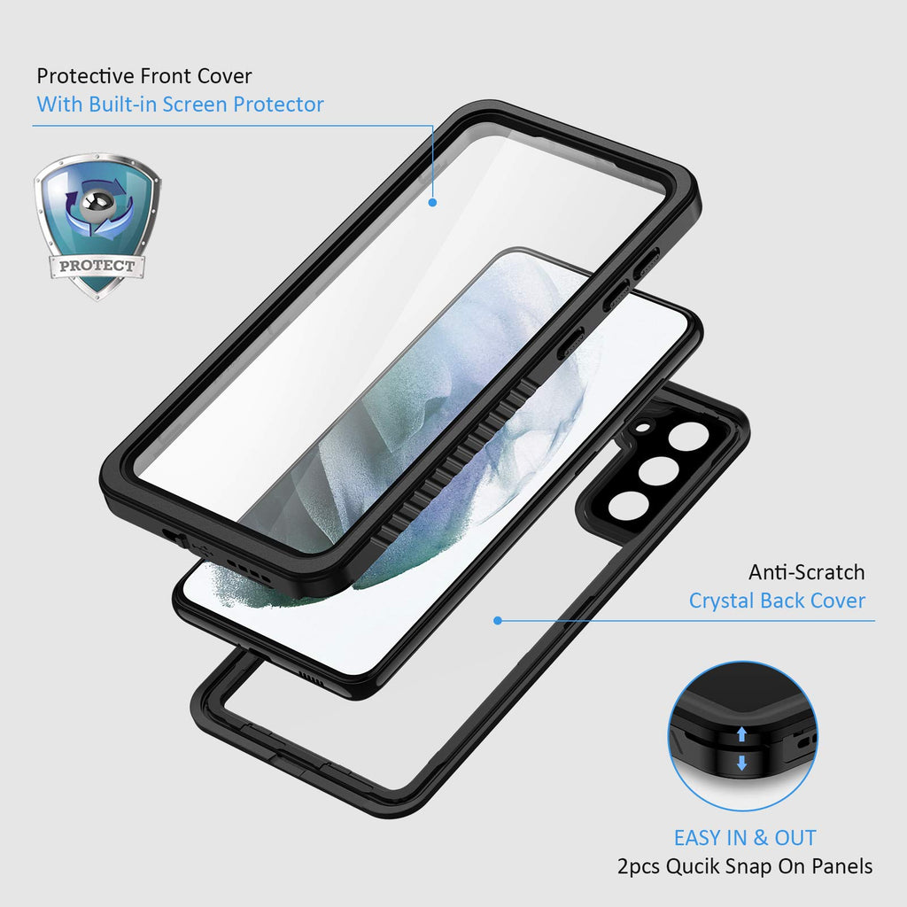 Lanhiem for Samsung Galaxy S21 Case, IP68 Waterproof Dustproof Case with Built-in Screen Protector, Rugged Full Body Shockproof Protective Phone Cover for Galaxy S21 5G 6.2 Inch, Black
