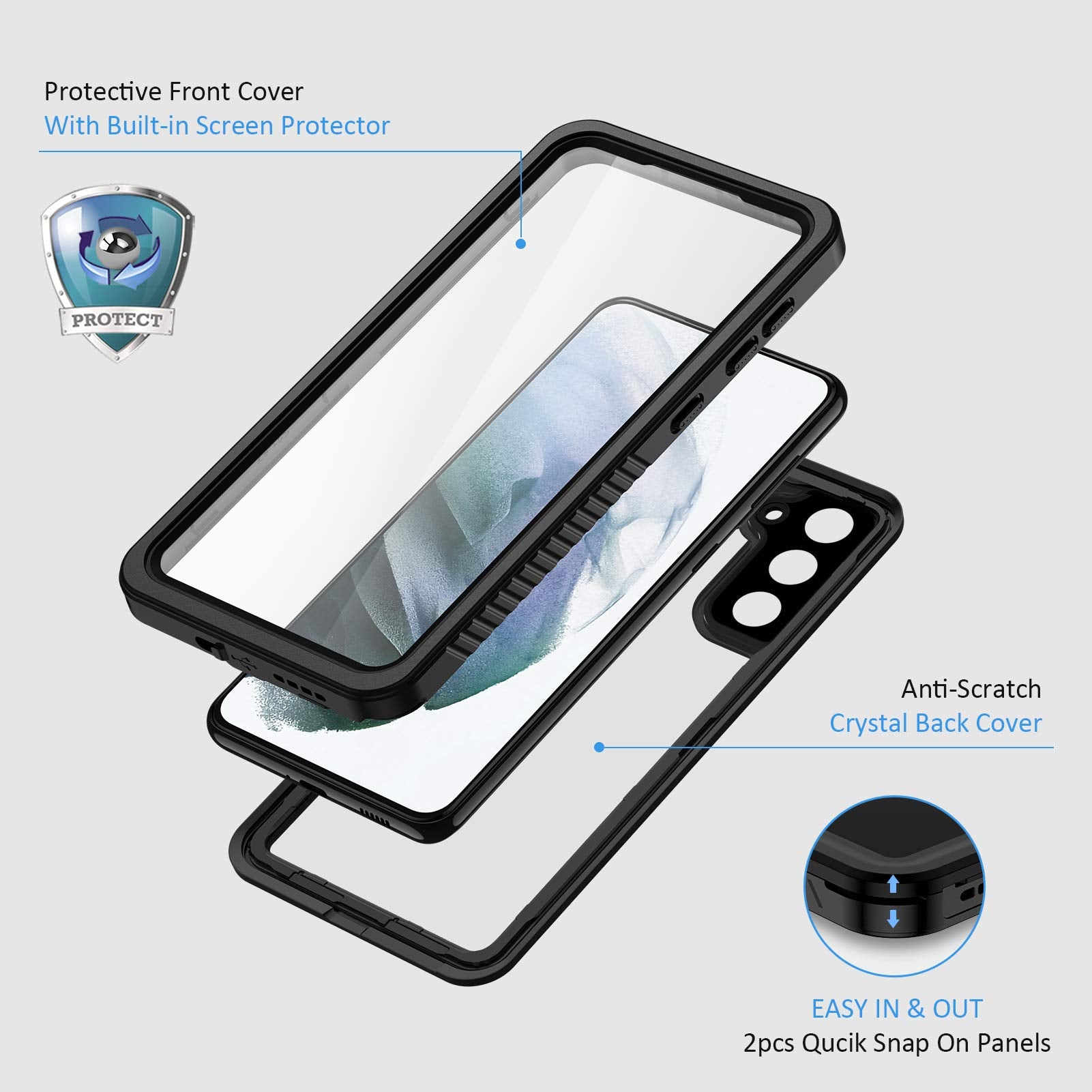 Lanhiem for Samsung Galaxy S21 Case, IP68 Waterproof Dustproof Case with Built-in Screen Protector, Rugged Full Body Shockproof Protective Phone Cover for Galaxy S21 5G 6.2 Inch, Black