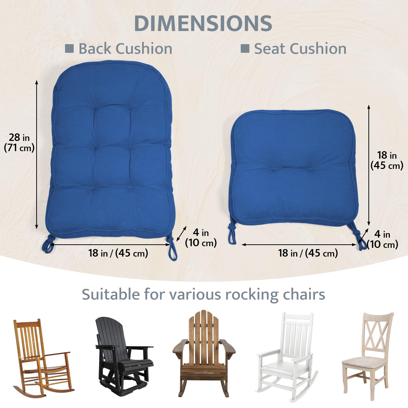 mudilun Rocking Chair Cushion - Non-Slip Tufted 4-Inch Thickened Rocking Chair Cushions with Ties Indoor/Outdoor Wooden Rocking Chair Pad for Living Rooms, Bedrooms, and Balconies