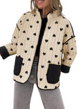 Omoone Women's Cropped Quilted Jacket Floral Printed LightWeight Padded Puffer Cardigan Coat Outwear