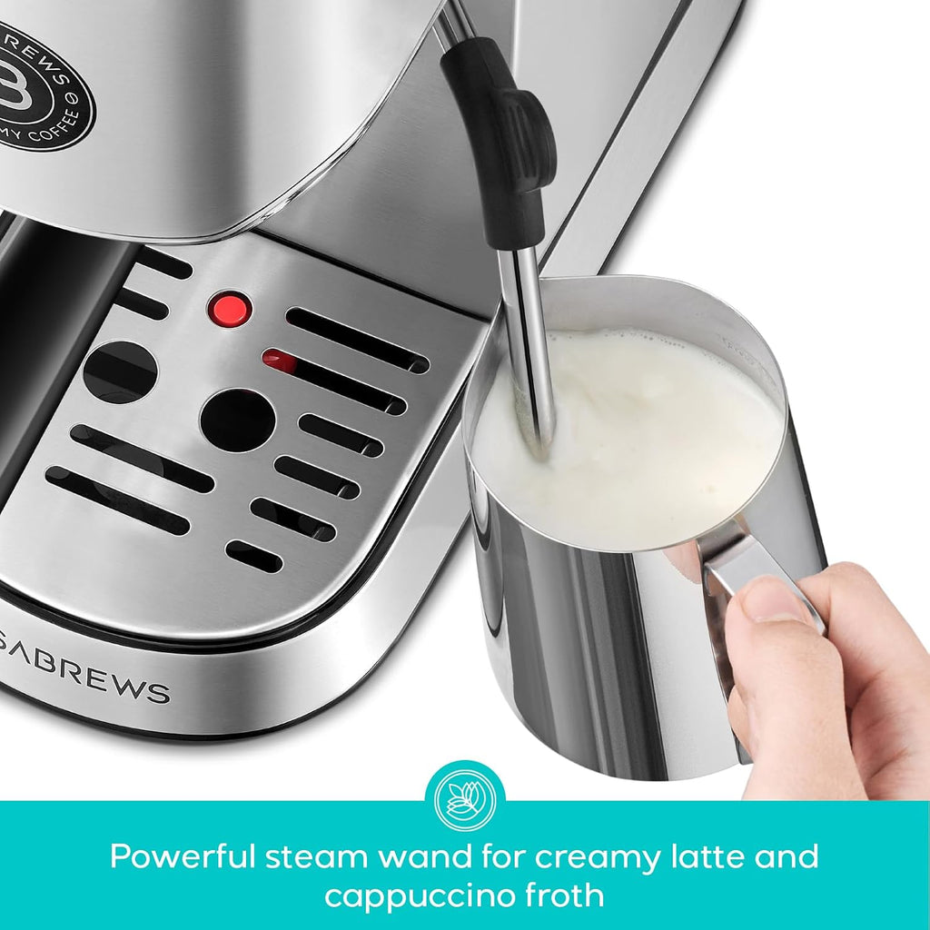 CASABREWS 5418 PLUS Espresso Machine 20 Bar, Compact Espresso Maker with Steam Milk Frother, Stainless Steel Coffee Machine with 34oz Detachable Water Tank for Cold Brew, Cappuccino, Silver
