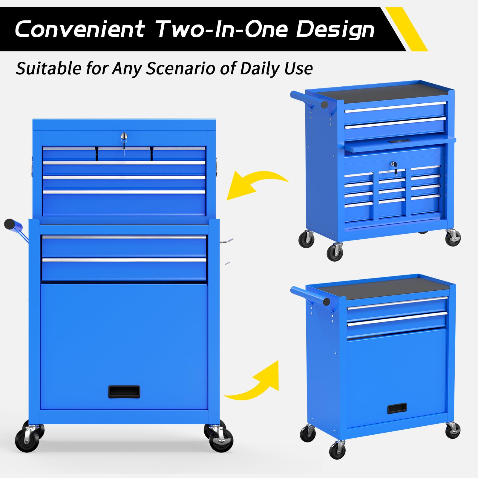 On Shine 8 Drawer Rolling Tool Chest, Large Capacity Rolling Tool Box with Wheels, Locking Mechanical Tool Chest, Portable Tool Box with Sliding Drawers for Garage Workshop and Tool Room (Black)