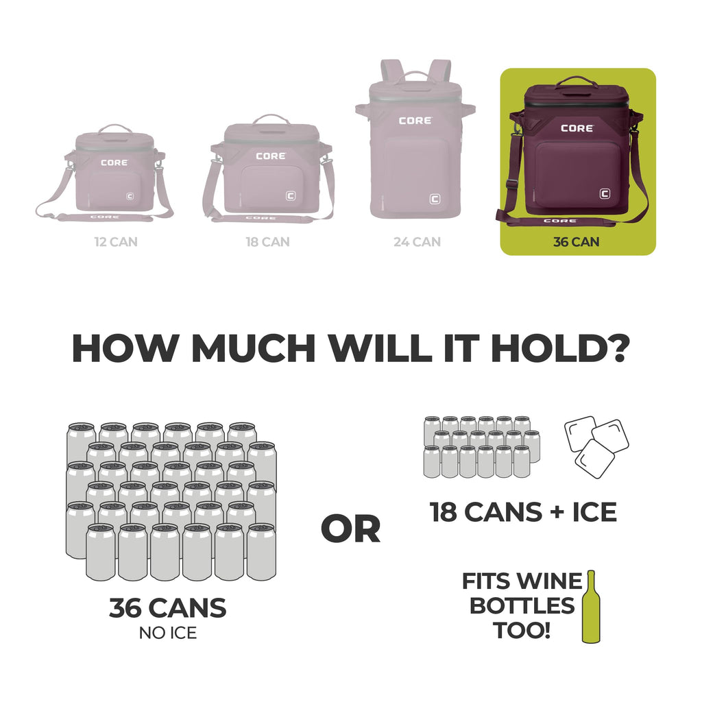 CORE Magnetic Leak Proof Soft Cooler with Waterproof Zipper | Insulated Bag Portable Ice Chest Box | Best Soft Cooler for Food & Beverages for Tailgating, Car Camping, Travel, and Family Beach Picnics