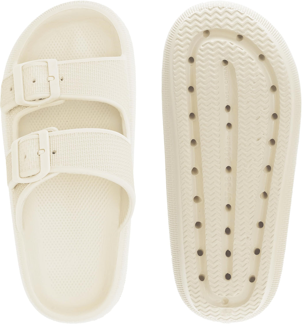WHITIN Slides for Women Men Double Buckle Adjustable Thick Sole Pillow Slippers Bathroom Sandals