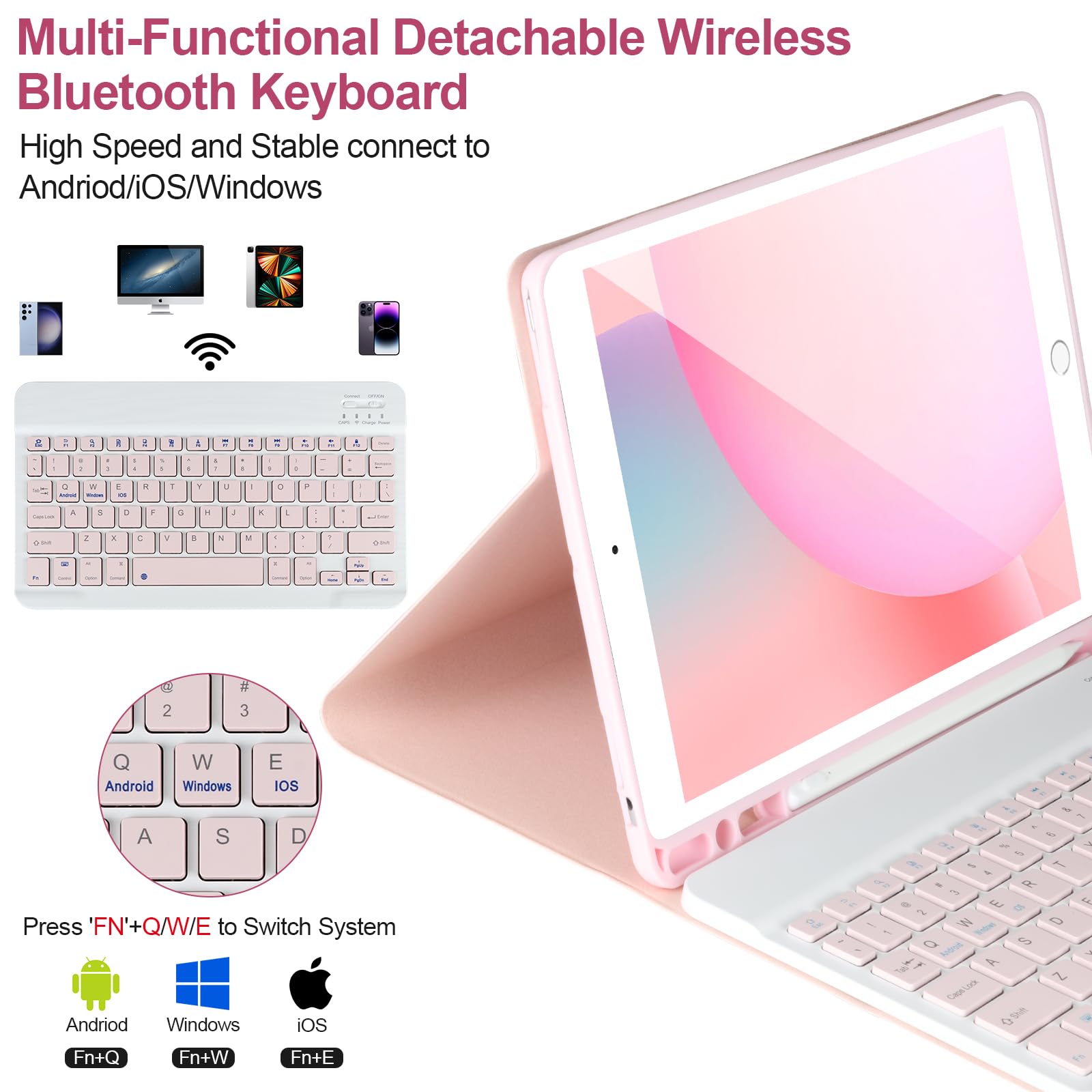 AHYWTAN Keyboard Case for iPad 9/8/7th Gen 10.2, Bluetooth Keyboard with 7 Color Backlit, iPad 10.2 inch Case with Keyboard, Pencil Holder, Black-L