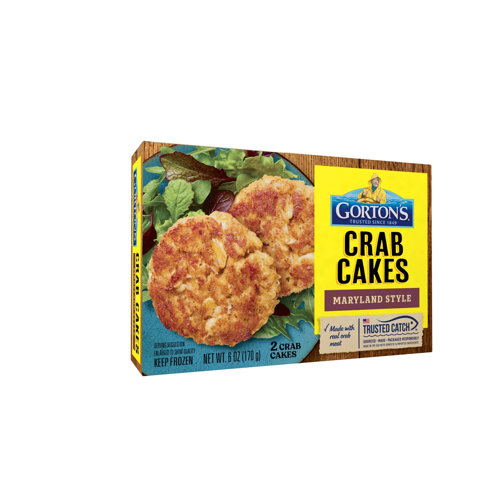 Gorton’s Crab Cakes Maryland Style, Real Crab Meat with Onions, Butter, and Seasoning, Frozen, 2 Count, 6 Ounce Package