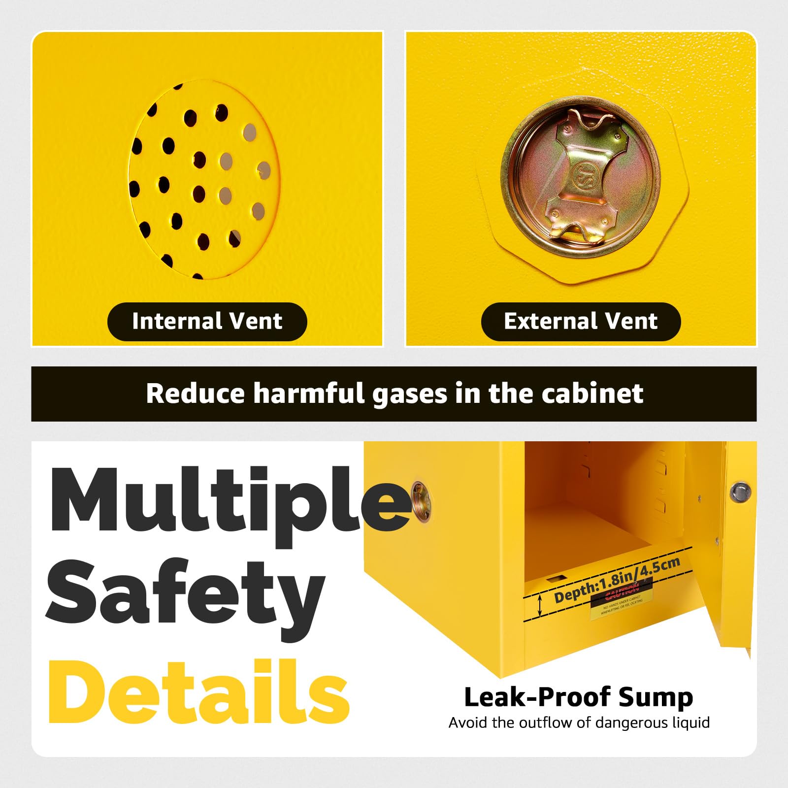 16 Gallon Flammable Storage Cabinet 18"x18"x23", Galvanized Steel, Flammable Safety Cabinet with Adjustable Shelf, for Industrial and Home Use, Yellow