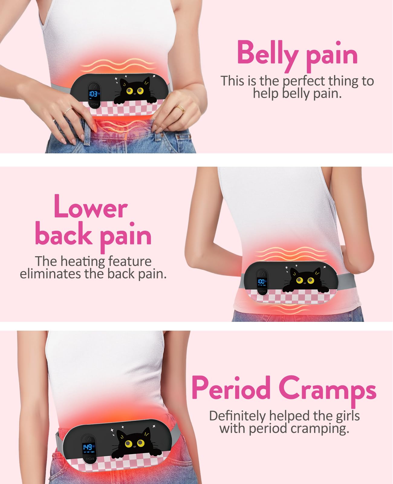 Electric Heating Pad, Portable Cordless Menstrual Heating Pad with 6 Heat Levels and 6 Massage Modes, Fast Large Heating Belly Wrap Belt for Cramps, Back Pain Relief Gifts for Women Girls Her