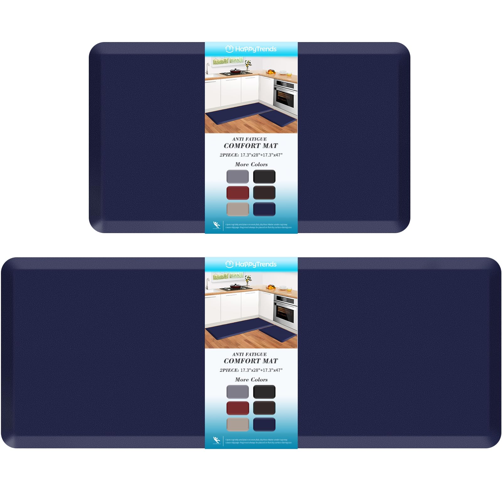 HappyTrends 2 PCS Kitchen Mat Cushioned Anti-Fatigue Floor Mat, Heavy Duty Ergonomic Comfort Foam Standing Mat, Waterproof Non-Slip Kitchen Rugs for Home, Office, Laundry,Black