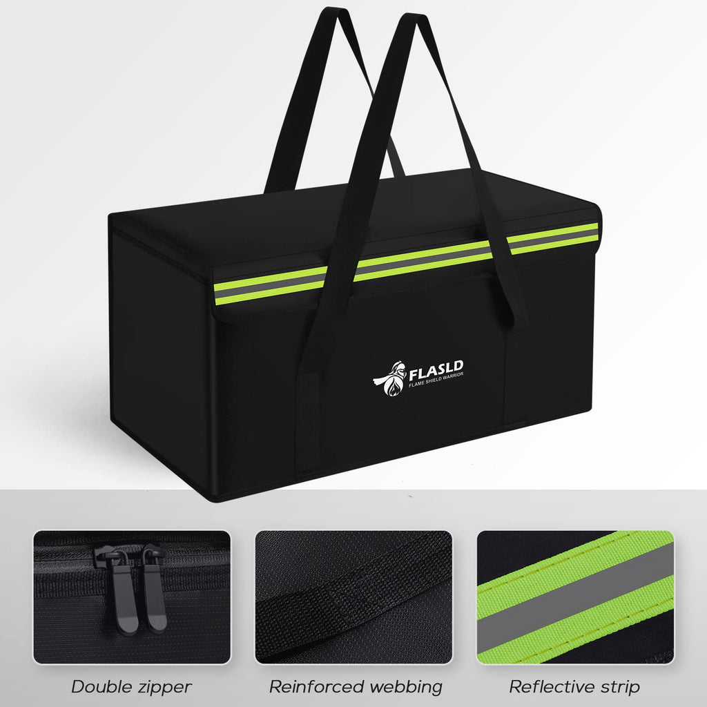 FLASLD Large Fireproof Lipo Bag for 100Ah Lithium Battery Storage and Charging, 14 x 7.8 x 9.5in Waterproof Box for Documents and Valuables
