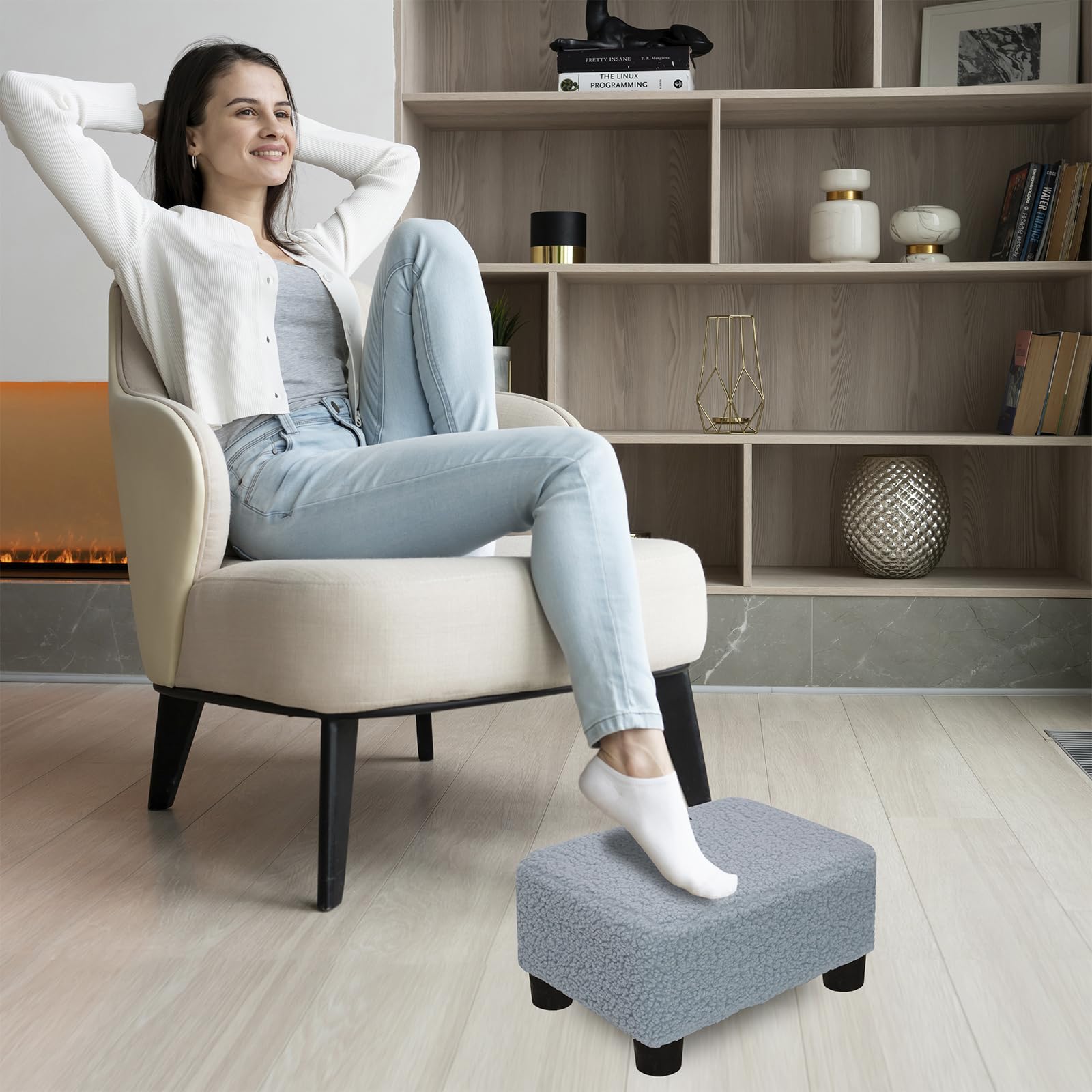 CAROLMADE Small Foot Stool Ottoman Footstool with Legs Under Desk Footrest for Living Room Bedroom and Office, Black