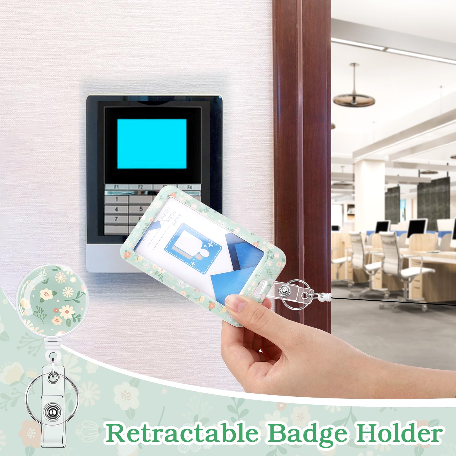 3 Set Badge Holder Retractable Reel Bloom ID Badge Holders with Clip Cute Name Badge Holders for Teacher Nurse Doctor Student Office Workers
