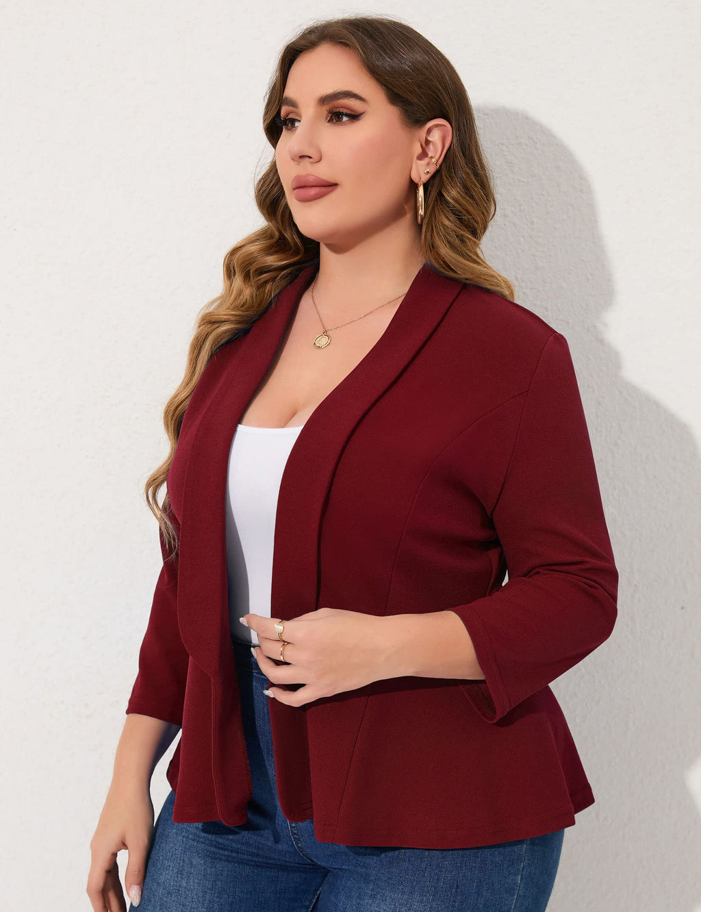 KOJOOIN Women Plus Size Casual Blazer Open Front Long Sleeve Work Office Cardigan Jackets
