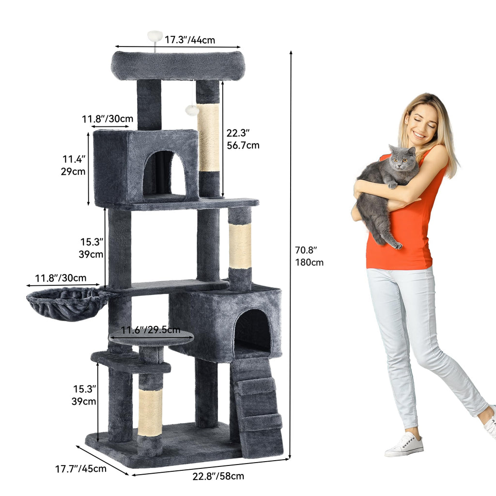YITAHOME 44in Multi-Level Cat Tree for Indoor Kittens, Cat Furniture with Scratch Posts, Window Padded Plush Perch, Comfortable Hammock, and Interactive Pompoms, Beige