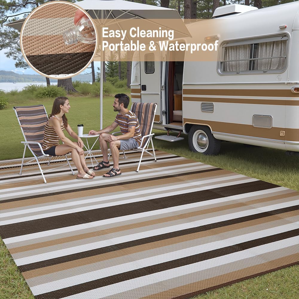 HUGEAR Outdoor Patio Rug 3'x5' Waterproof Outside Area Rugs Blue Reversible Plastic Straw Carpet for RV Deck Camping Entryance Porch Picnic Balcony Beach