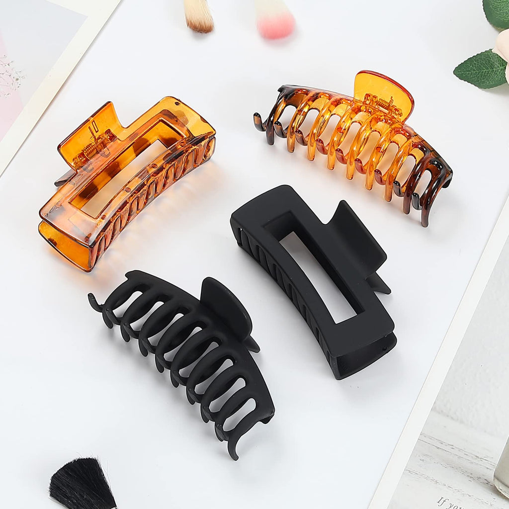 laxizar 8 Pack Claw Clips Rectangular Hair Clips for Women Girls Large Bandana Clips Strong Hold Hair Jaw Clips (Black)