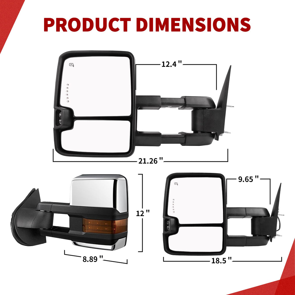 YITAMOTOR Towing Mirrors Compatible with 07-13 Silverado 1500 2500 3500 Tahoe Suburban Avalanche GMC Sierra Yukon Cadillac LED Turn Signal Light Power Heated Manual Telescoping Folding