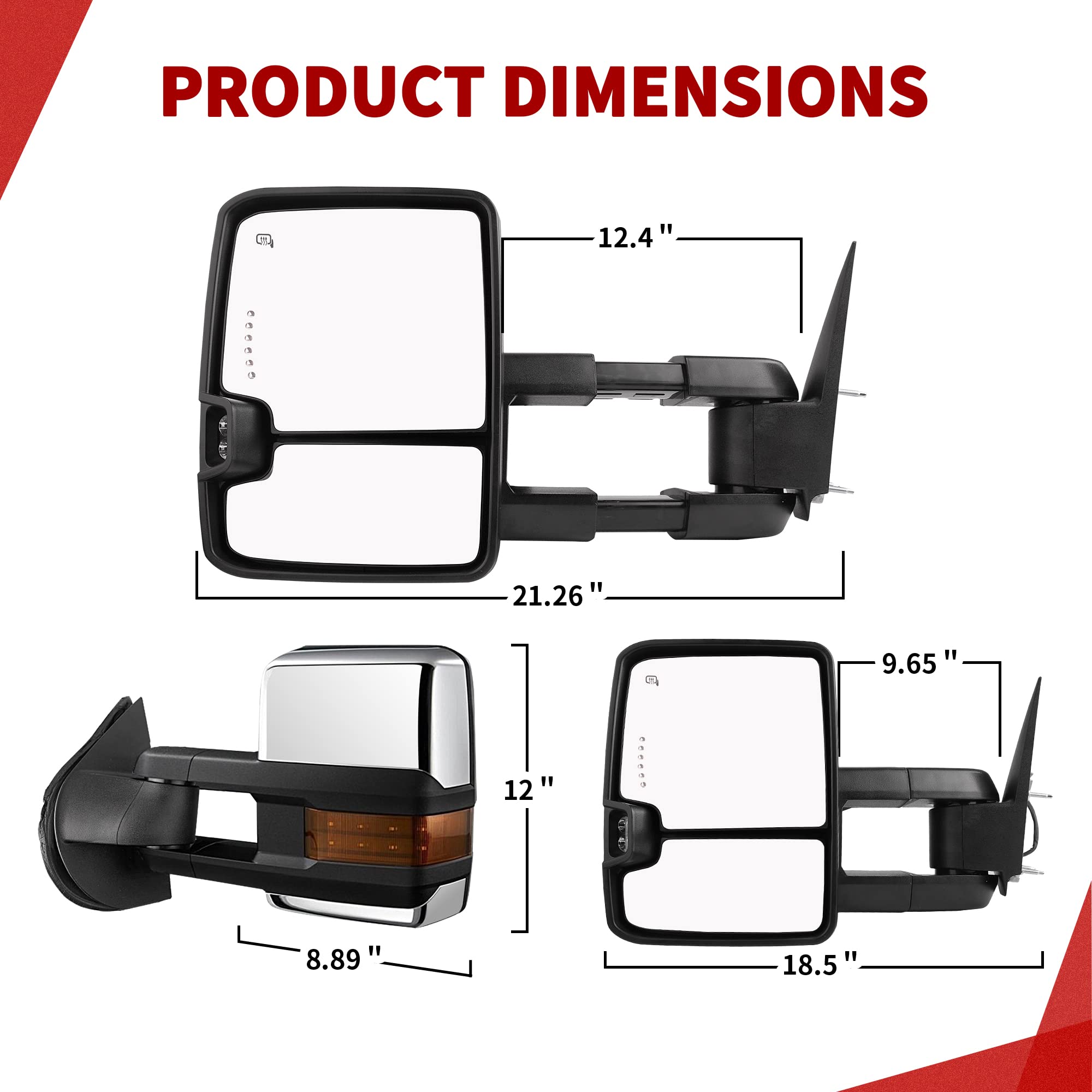 YITAMOTOR Towing Mirrors Compatible with 07-13 Silverado 1500 2500 3500 Tahoe Suburban Avalanche GMC Sierra Yukon Cadillac LED Turn Signal Light Power Heated Manual Telescoping Folding