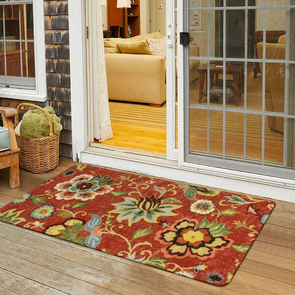 Lahome Floral Washable Area Rugs - 2x3 Non-Slip Small Entryway Rug Indoor, Throw Stain Resistant Kitchen Rugs Soft Black Paisley Print Bathroom Mats DoorMat Carpet for Bedroom Laundry Living Room Sink
