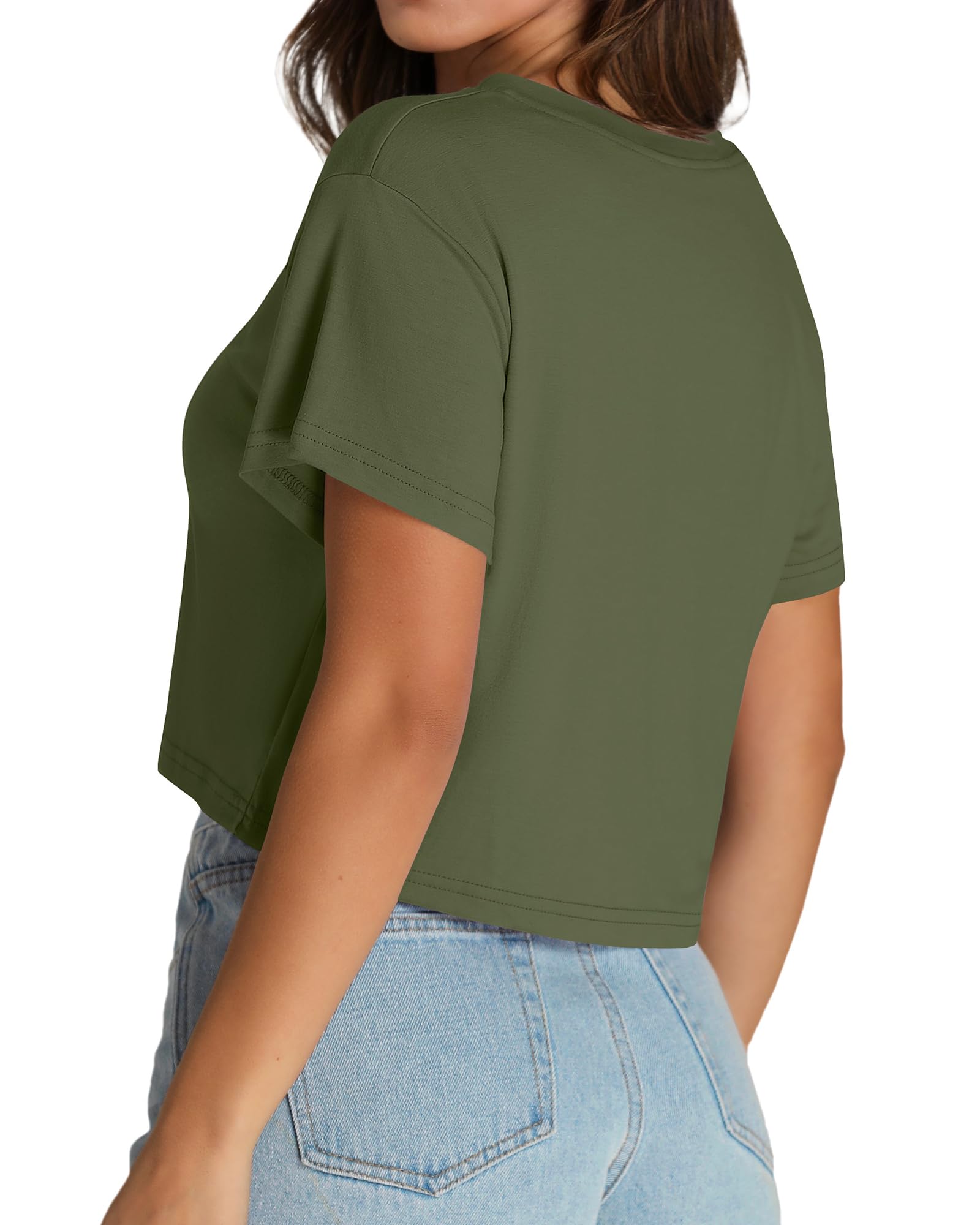 Womens Crop Tops Summer Baisc Tees V Neck T Shirts Casual Short Sleeve Cropped Top 2026