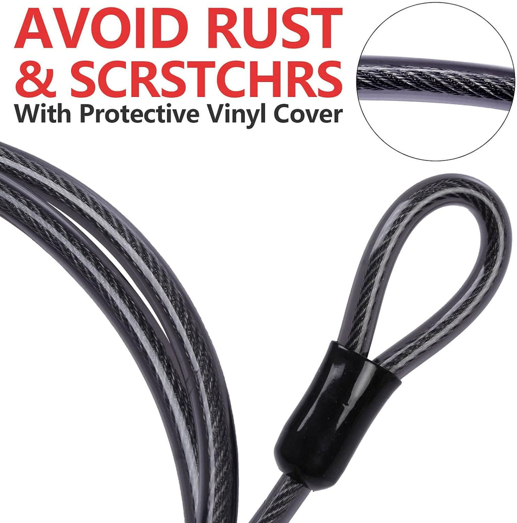 DELSWIN Security Steel Cable with Loops - 12mm (1/2 inch) Thick 4FT Heavy Duty Bike Lock Cable Vinyl Coated Braided Cables for U-Lock and Padlock