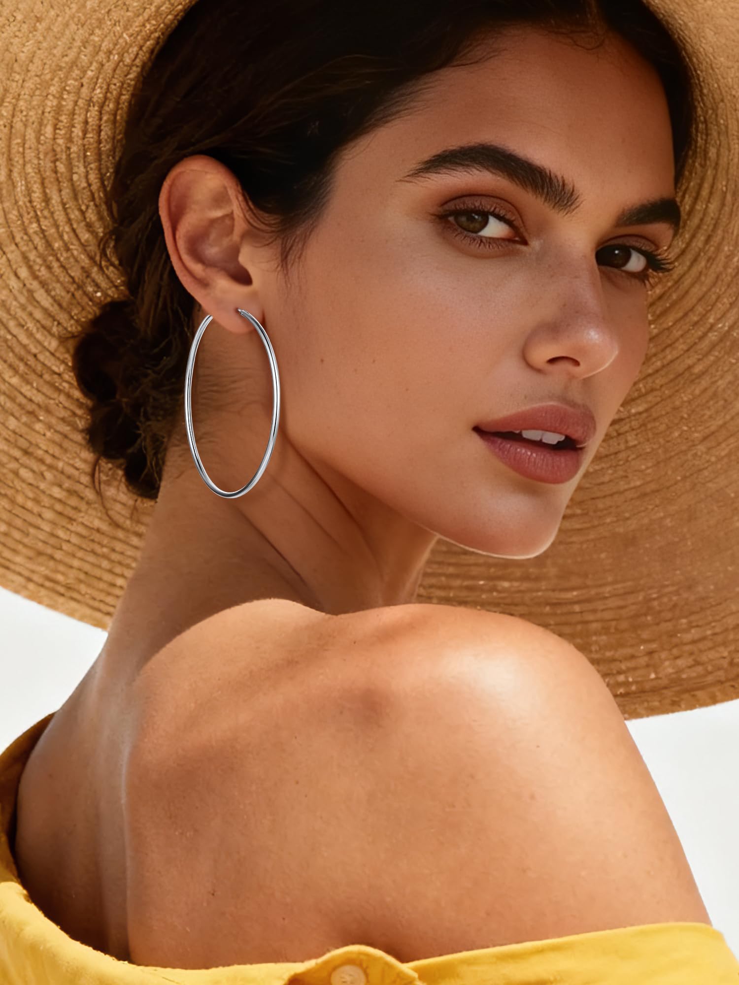 ChicSilver 925 Sterling Silver Hoop Earrings for Women Hypoallergenic, Lightweight Large Gold Plated Silver Hoop Earrings, Endless Hoops Earring 20/30/40/50/60/70MM