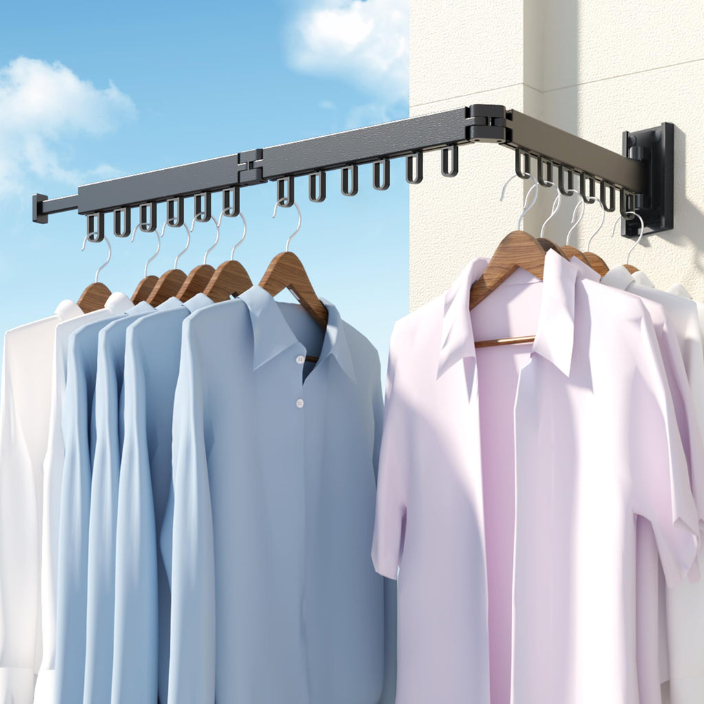 HEILAIYI Clothes Drying Rack for Laundry,Wall Mounted Clothes Hanger Rack,Folding,Retractable,Collapsible(J Shape Hooks)