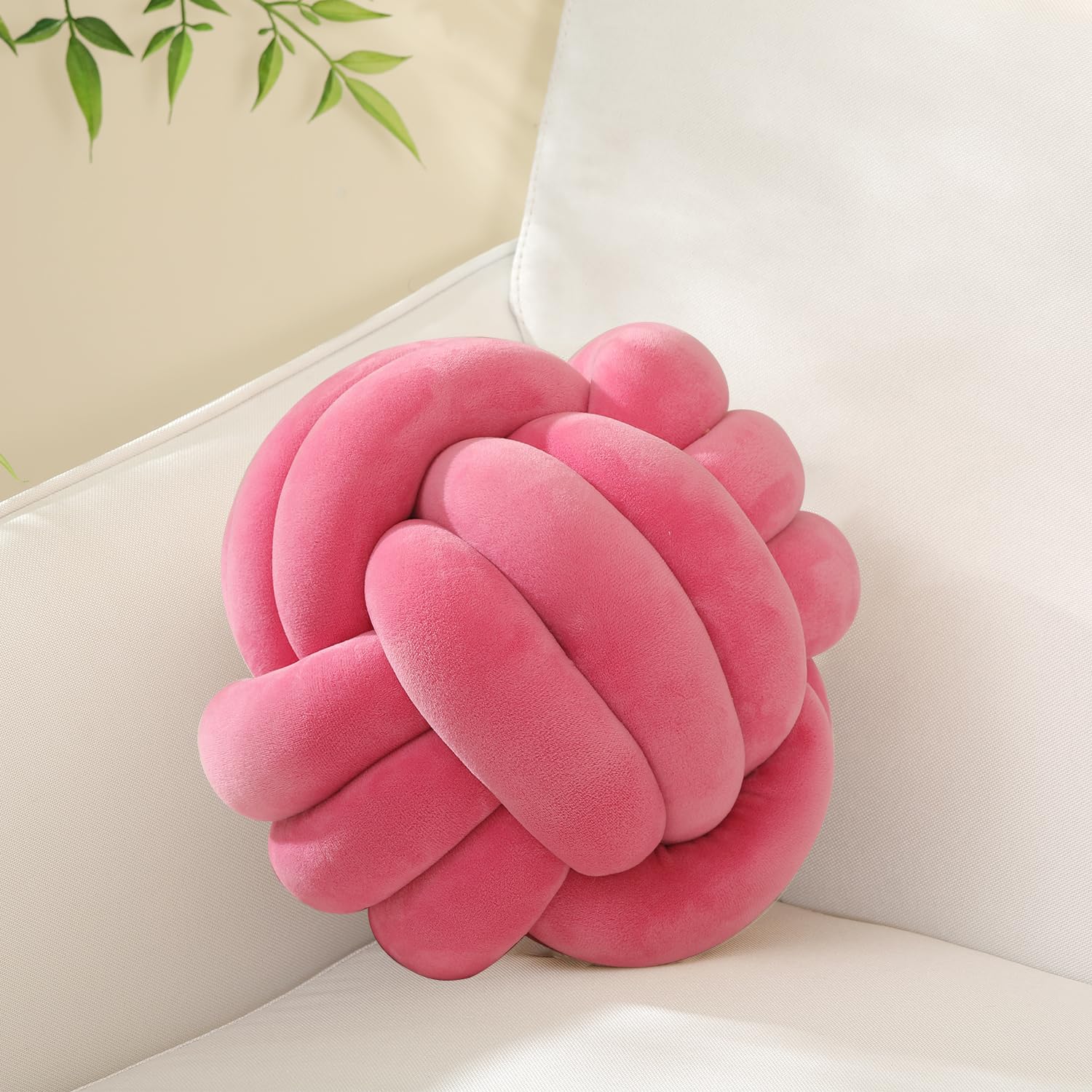Sioloc Soft Knot Ball Pillows,Round Throw Pillow Cushion Home Decoration Plush Pillow,Throw Knotted Pillow Handmade Round Pillow（7.8inches,Beige）