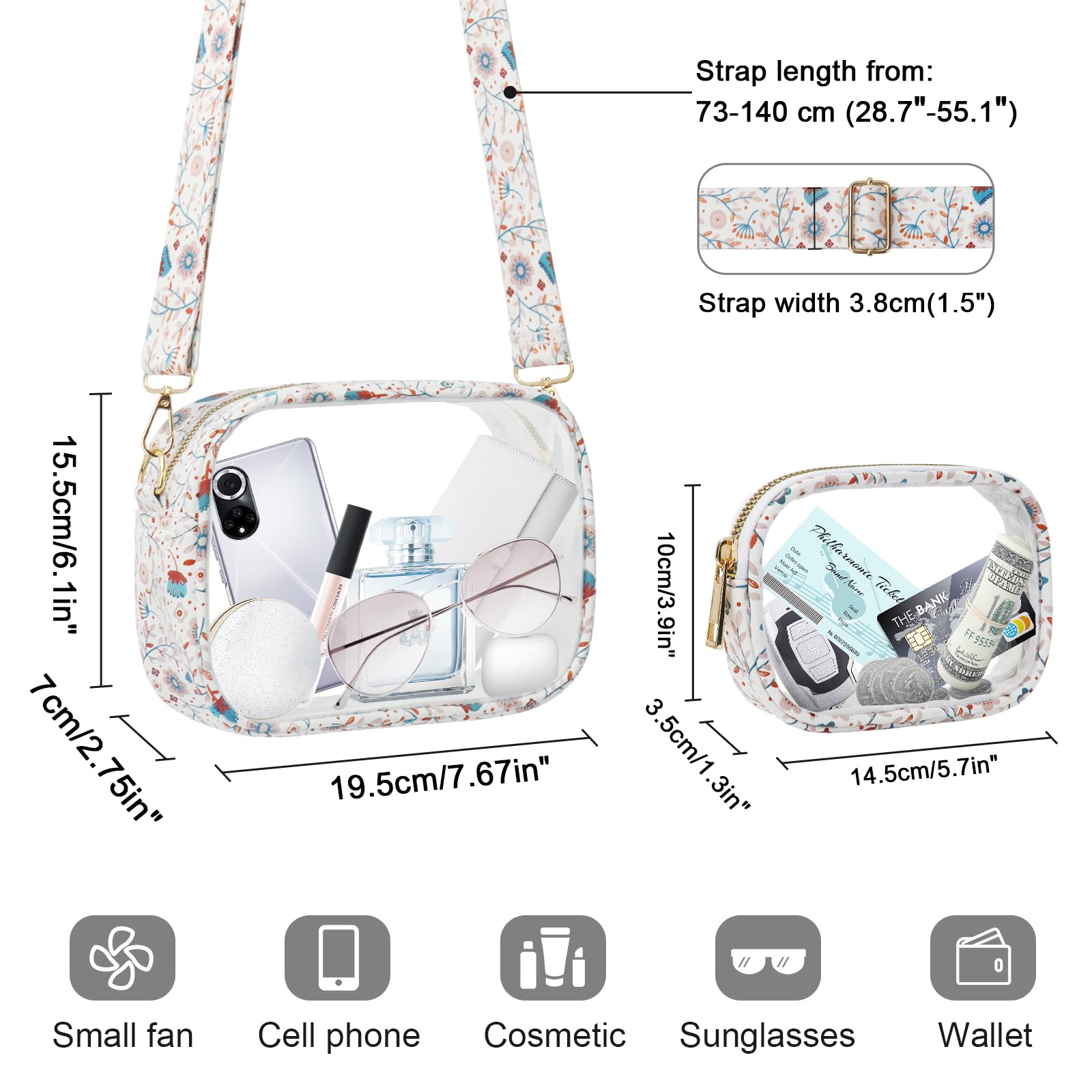 KETIEE Clear Crossbody Bag, Stadium Approved Clear Purse Bag for Concerts Sports Events Festivals
