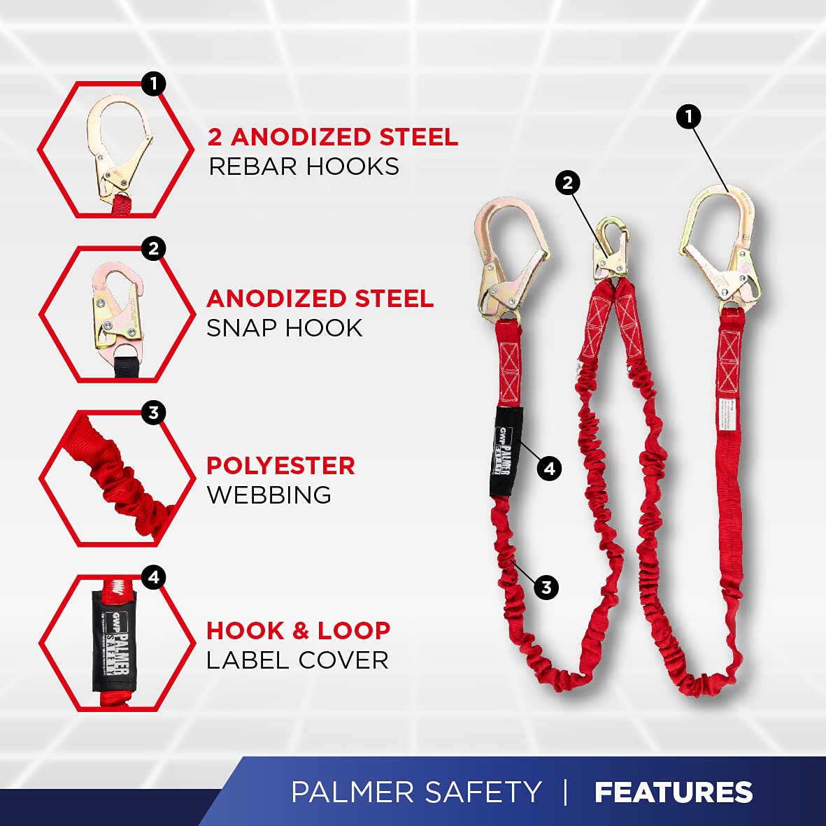 Palmer Safety Hammerhead 5pt Safety Harness Back Padded, QCB Chest, Tongue Buckel Legs Straps, Back & Side D-Rings