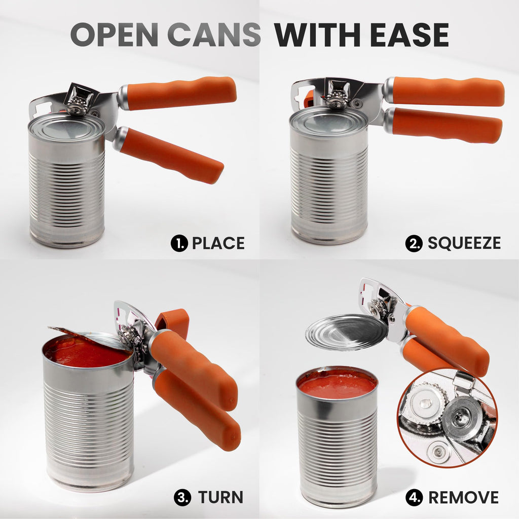 Zulay Kitchen Heavy Duty Stainless Steel Can Opener Manual with Bottle Opener - Rust Proof Manual Can Opener With Turn Knob & Comfy Soft Grip Handles - Airy Lilac