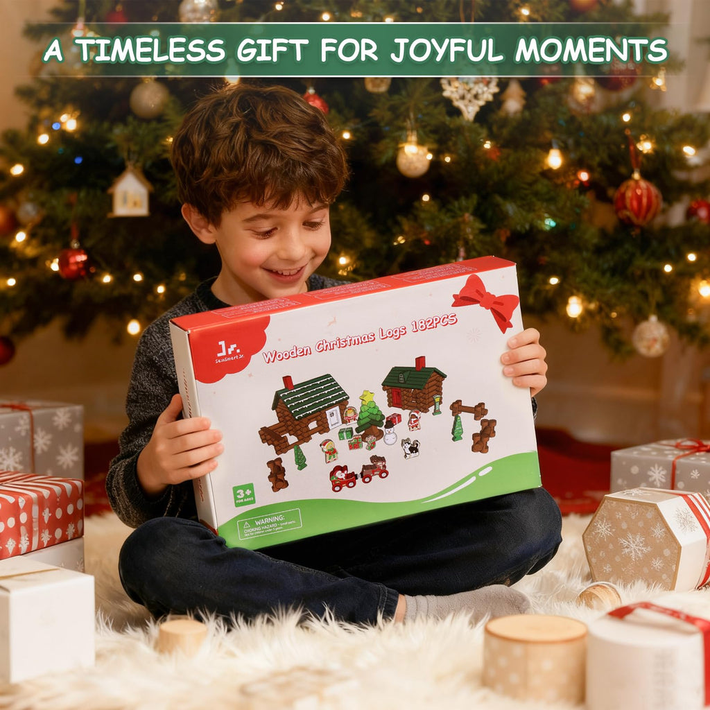 SainSmart Jr. 110 PCS Wooden Log Cabin Set Building House Toy for Toddlers, Classic STEM Construction Kit with Colorful Wood Logs Blocks for 3+ Years Old