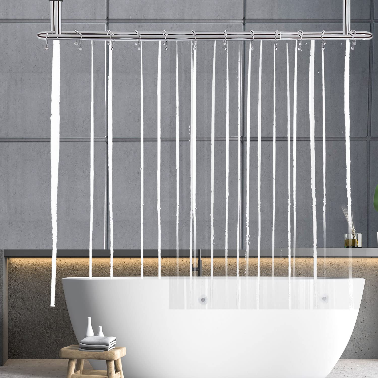YISURE Clawfoot Tub Clear Short Length 60 Inch Shower Curtain Liner, 180x60 Inch Extra Wide 360 Shower Curtain PEVA Waterproof Wrap Around Bath Tub Curtain