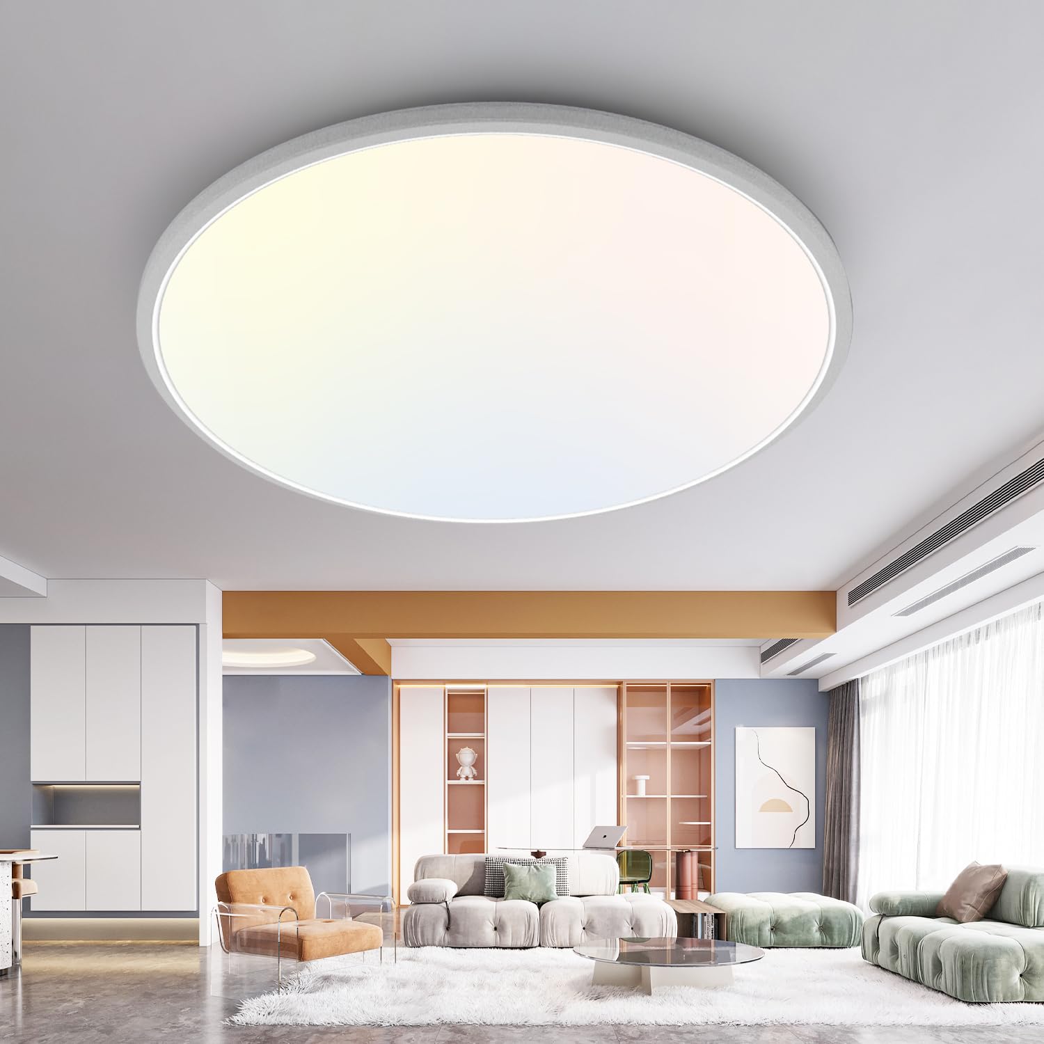1PACK LED Flush Mount Ceiling Light Fixture, 3000K-4000K-6500K & 100W Equivalent Modern Kitchen Ceiling Lamp 15W 1500Lm 7.5 Inch Closet Round Surface for Bathroom Laundry Bedroom Hallway, Black